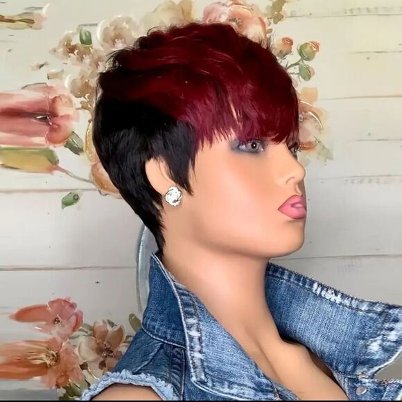 🆕🧒🏽Wine Red and Black Bob Pixie Cut Wig - Picture 2 of 8